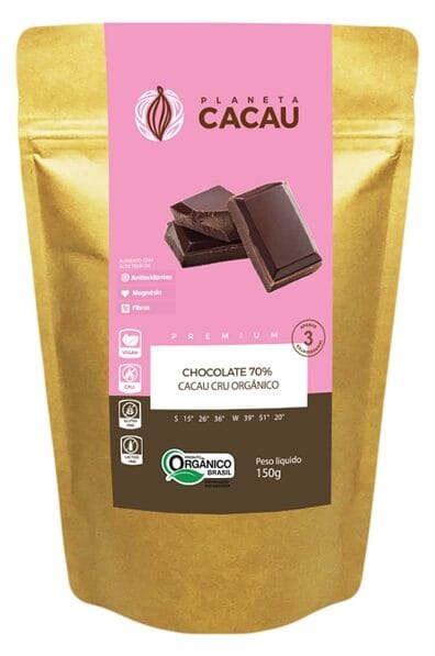 Chocolate Vegano 70% Cacau Cru Orgânico e Premium 150g - Planeta Cacau Chocolate Vegano 70% Cacau Cru Orgânico e Premium 150g - Planeta Cacau