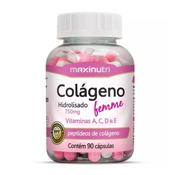 Colágeno Hidrolisado Femme Com Vitaminas A, C, D ,E 750mg 90 Cápsulas - Maxinutri