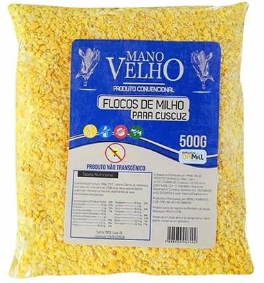 Flocos de Milho Para Cuscuz Sem Glúten Não Transgênico 500g - Mano Velh Flocos de Milho Para Cuscuz Sem Glúten Não Transgênico 500g - Mano Velho
